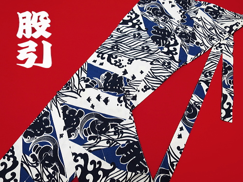 義若オリジナル激安セール柄股引き 波に千鳥・龍の字(白紺)